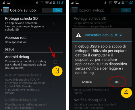 processo 2 a attivare il debugging USB su Android 4.0-4.1